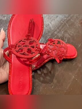 Tory Burch Red Rhinestone Thong Slides